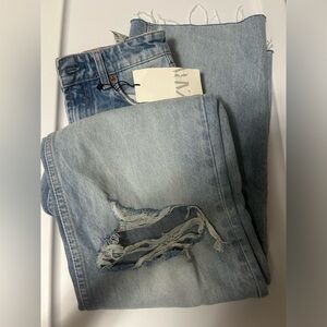 Zara High Rise Knee Ripped Wide Leg Jeans